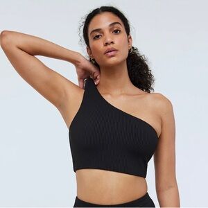 NWT Madewell Ribbed One-Shoulder Longline Bikini Top True Black